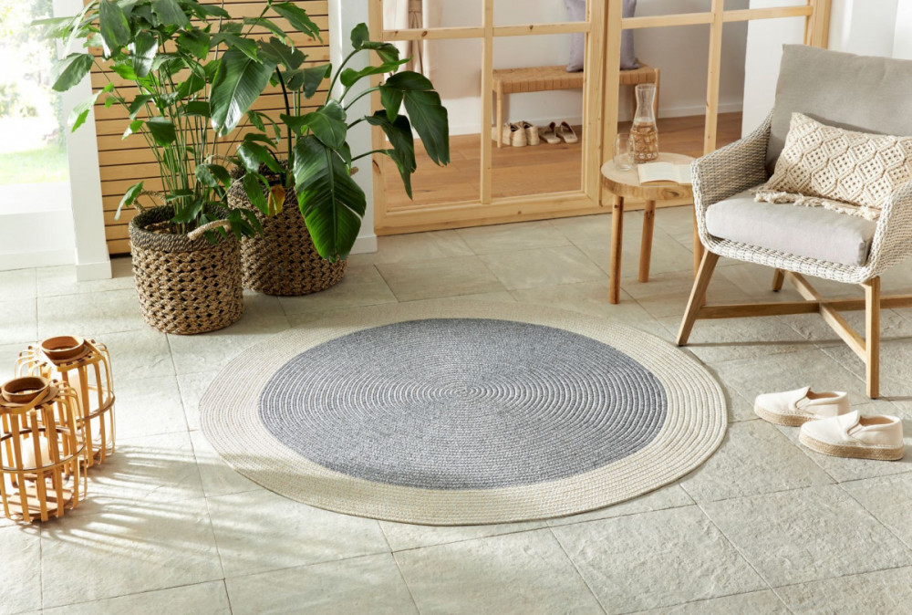 Kusový koberec Braided 105555 Grey Creme kruh – na ven i na doma č.5