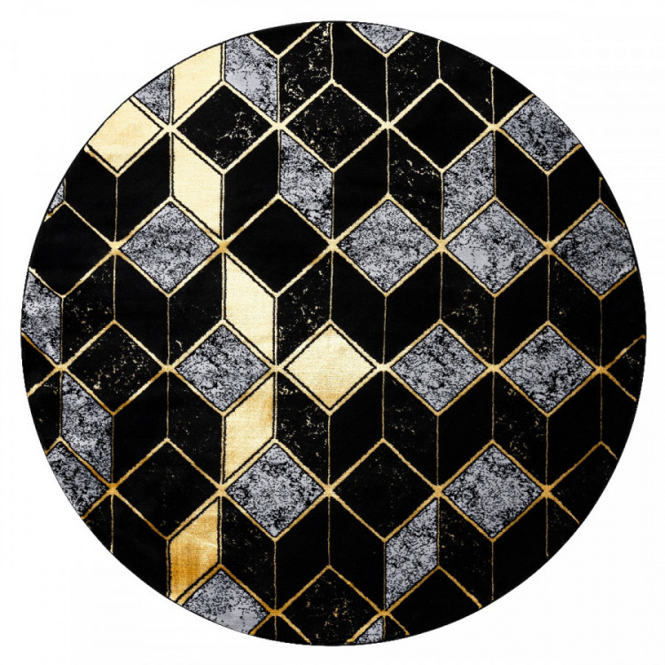 Kusový koberec Gloss 400B 86 3D geometric black/gold kruh č.1