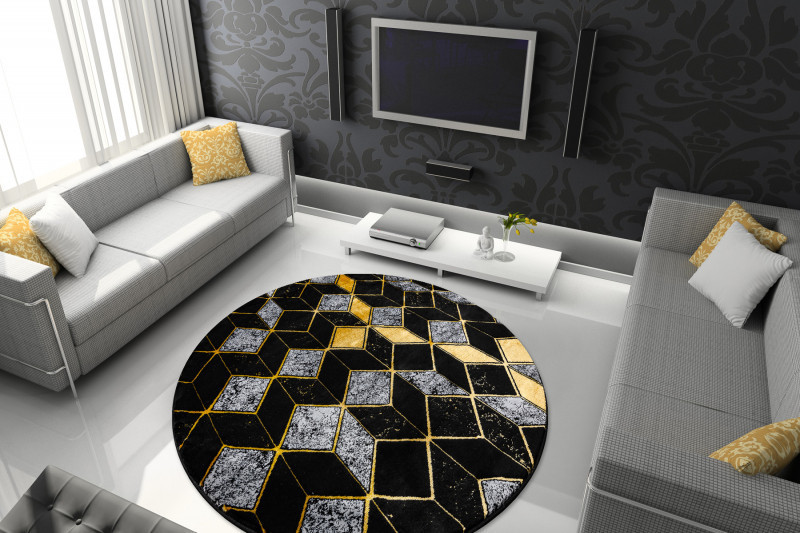 Kusový koberec Gloss 400B 86 3D geometric black/gold kruh č.12