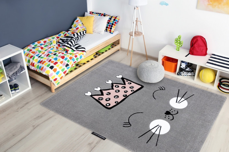 Dětský kusový koberec Petit Cat crown grey č.10