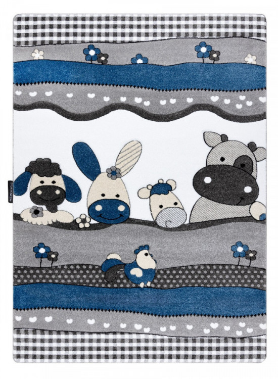 Dětský kusový koberec Petit Farm animals blue č.1