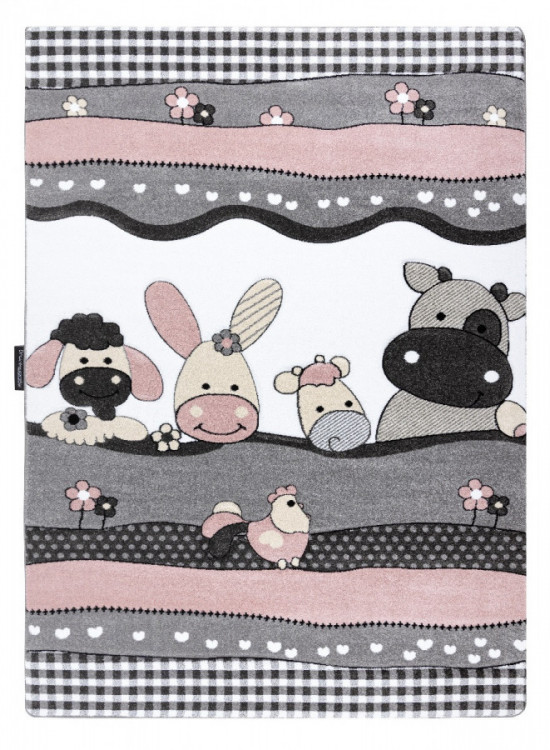 Dětský kusový koberec Petit Farm animals pink č.1