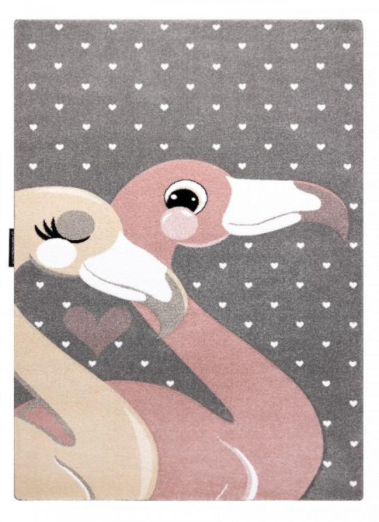 Dětský kusový koberec Petit Flamingos hearts grey č.1