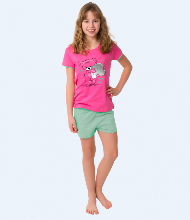 Dívčí pyžamo SLAVIA růžové s medvídkem č.1