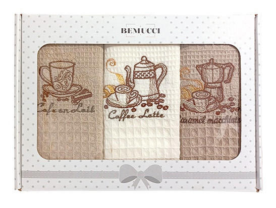 Set vaflových utěrek v krabičce COFFEE 40x60 cm 3 kusy č.1
