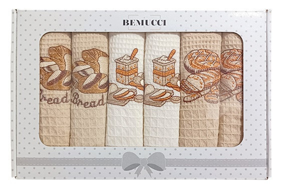 Set vaflových utěrek v krabičce 40x60 cm BREAD 6 kusů č.1