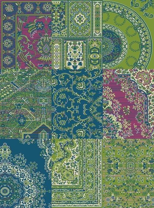 Kusový koberec Prime Pile 101191 Patchwork Optik Grün/Blau č.1