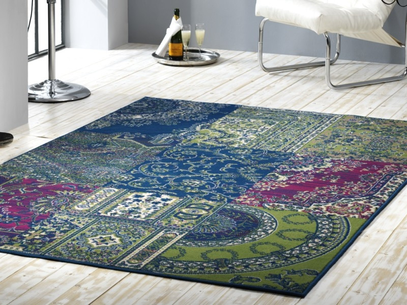 Kusový koberec Prime Pile 101191 Patchwork Optik Grün/Blau č.6