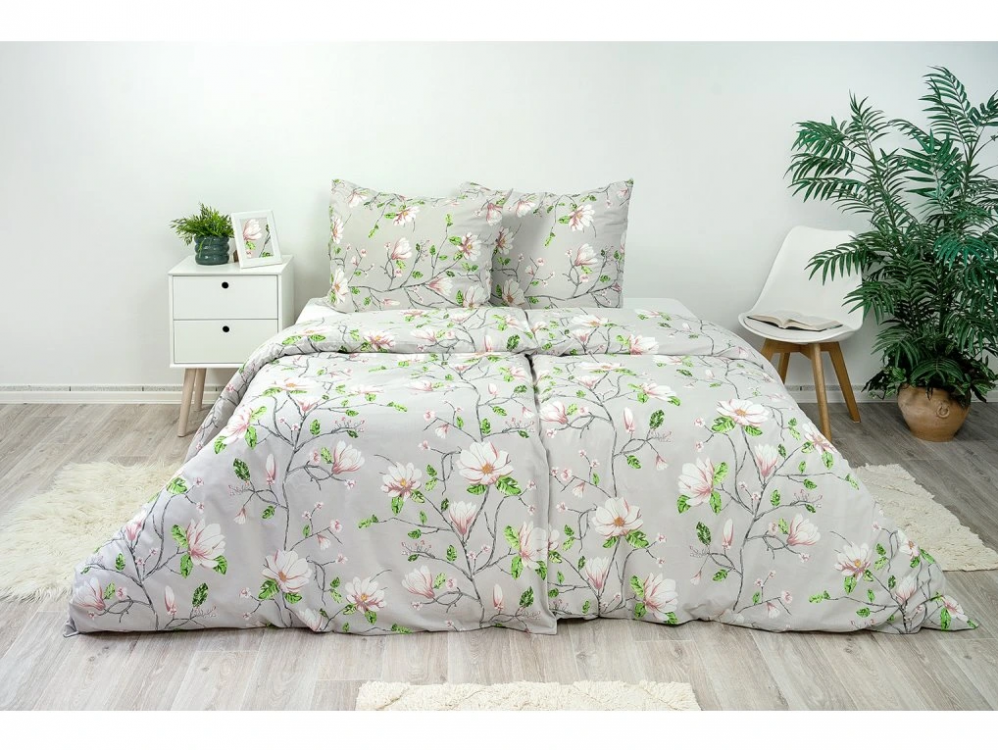 Povlečení krep Magnolie šedé 140x200 a 70x90 cm č.1