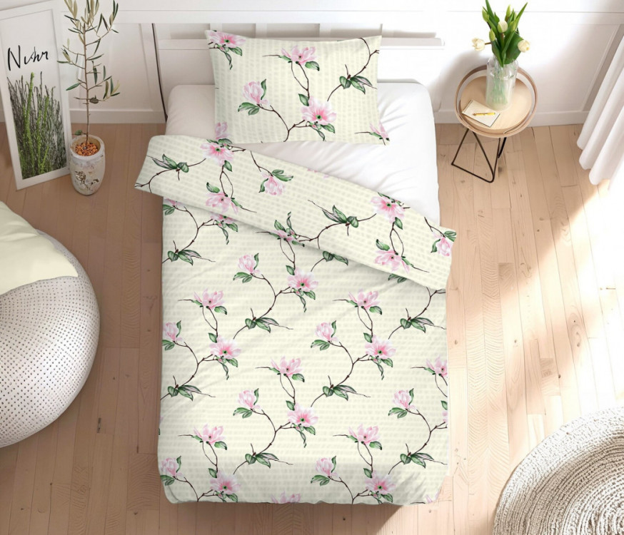 Povlečení krep Magnolie žlutá 140x200 a 70x90 cm č.1