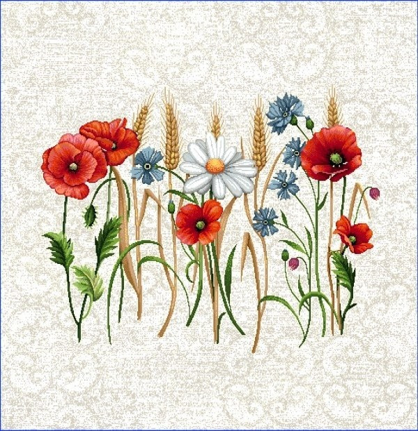 Povlak gobelín Vlčí máky a chrpy 45x45 cm č.1