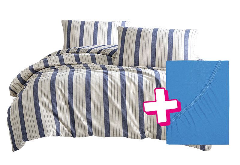 Povlečení PURE NATURAL BLUE 140x200 cm + prostěradlo Jersey START MODRÉ 90x200 cm č.1