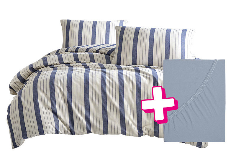Povlečení PURE NATURAL BLUE 140x200 cm + prostěradlo Jersey START ŠEDÉ 90x200 cm č.1