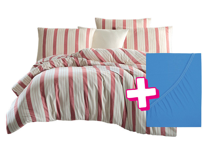 Povlečení PURE NATURAL PINK 140x200 cm + prostěradlo Jersey START MODRÉ 90x200 cm č.1
