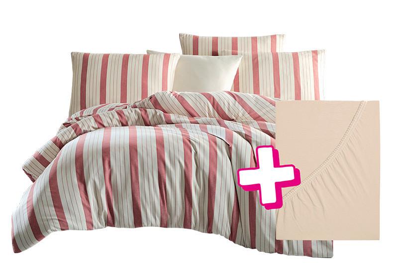 Povlečení PURE NATURAL PINK 140x200 cm + prostěradlo Jersey START KÁVOVÉ 90x200 cm č.1