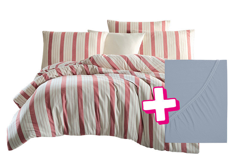 Povlečení PURE NATURAL PINK 140x200 cm + prostěradlo Jersey START ŠEDÉ 90x200 cm č.1