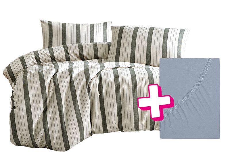 Povlečení PURE NATURAL GREEN 140x200 cm + prostěradlo Jersey START ŠEDÉ 90x200 cm č.1