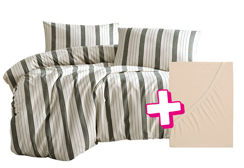 Povlečení PURE NATURAL GREEN 140x200 cm + prostěradlo Jersey START KÁVOVÁ 90x200 cm č.1