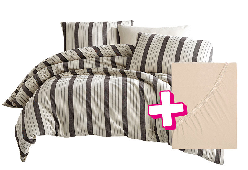 Povlečení PURE NATURAL ANTHRACIT 140x200 cm + prostěradlo Jersey START KÁVOVÁ 90x200 cm č.1