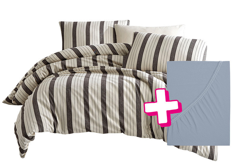 Povlečení PURE NATURAL ANTHRACIT 140x200 cm + prostěradlo Jersey START ŠEDÁ 90x200 cm č.1