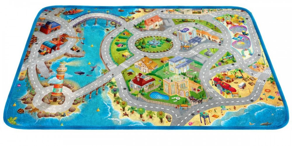 Dětský koberec Ultra Soft Město s pláží č.1