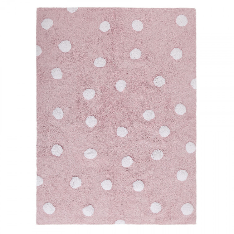 Přírodní koberec, ručně tkaný Polka Dots Pink-White č.1