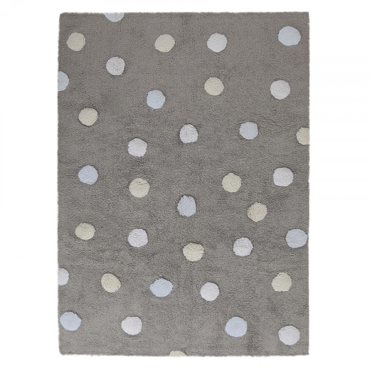 Přírodní koberec, ručně tkaný Tricolor Polka Dots Grey-Blue č.1