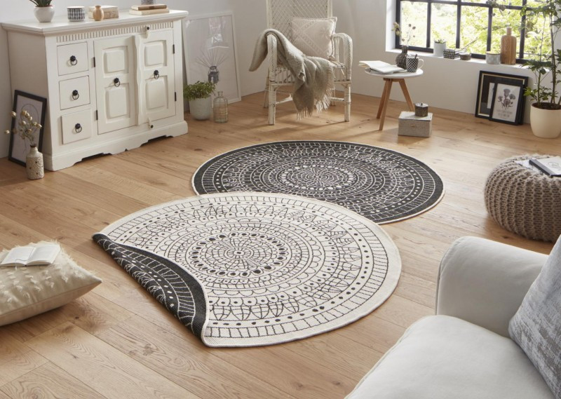 Kusový koberec Twin-Wendeteppiche 103101 creme schwarz kruh – na ven i na doma č.2